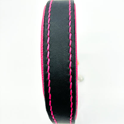 Leder-Halsband "soft" Schwarz-Pink Größe M