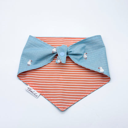 Halstuch wendbar Möwen/Streifen Blau Orange