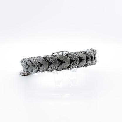 Fettlederhalsband geflochten Grau