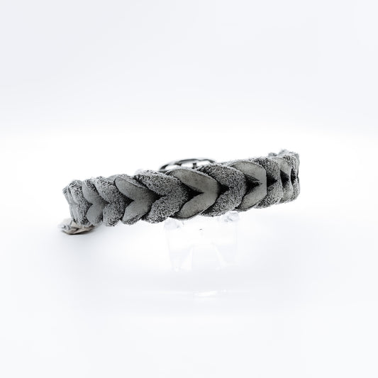 Fettlederhalsband geflochten Grau
