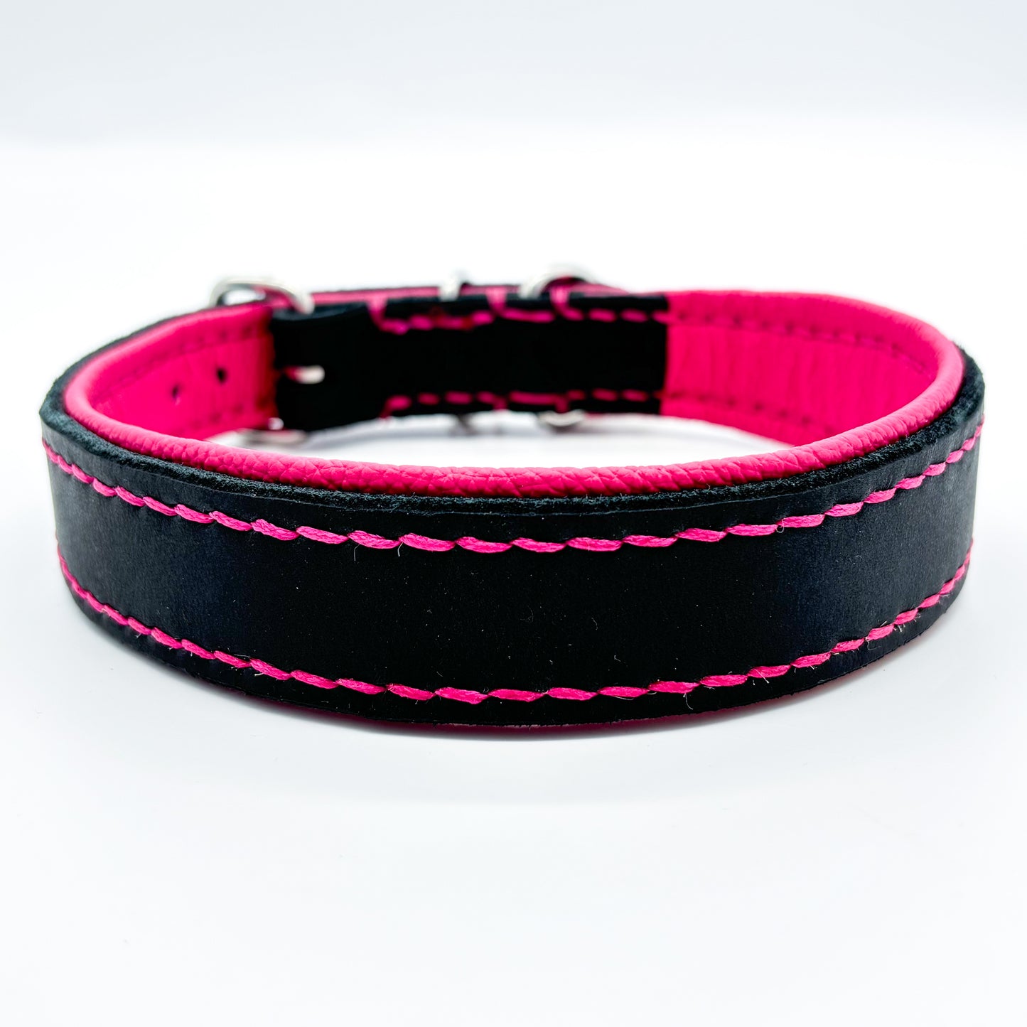 Leder-Halsband "soft" Schwarz-Pink Größe M
