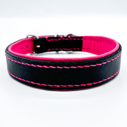 Leder-Halsband "soft" Schwarz-Pink Größe M