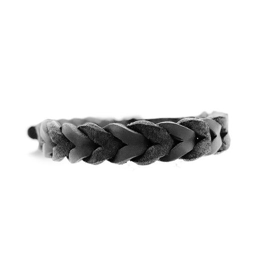 Fettlederhalsband geflochten Schwarz