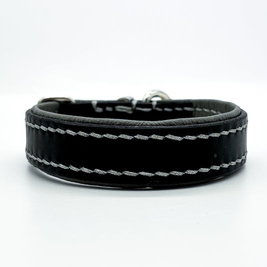 Leder-Halsband "basic" Schwarz/Grau Größe S