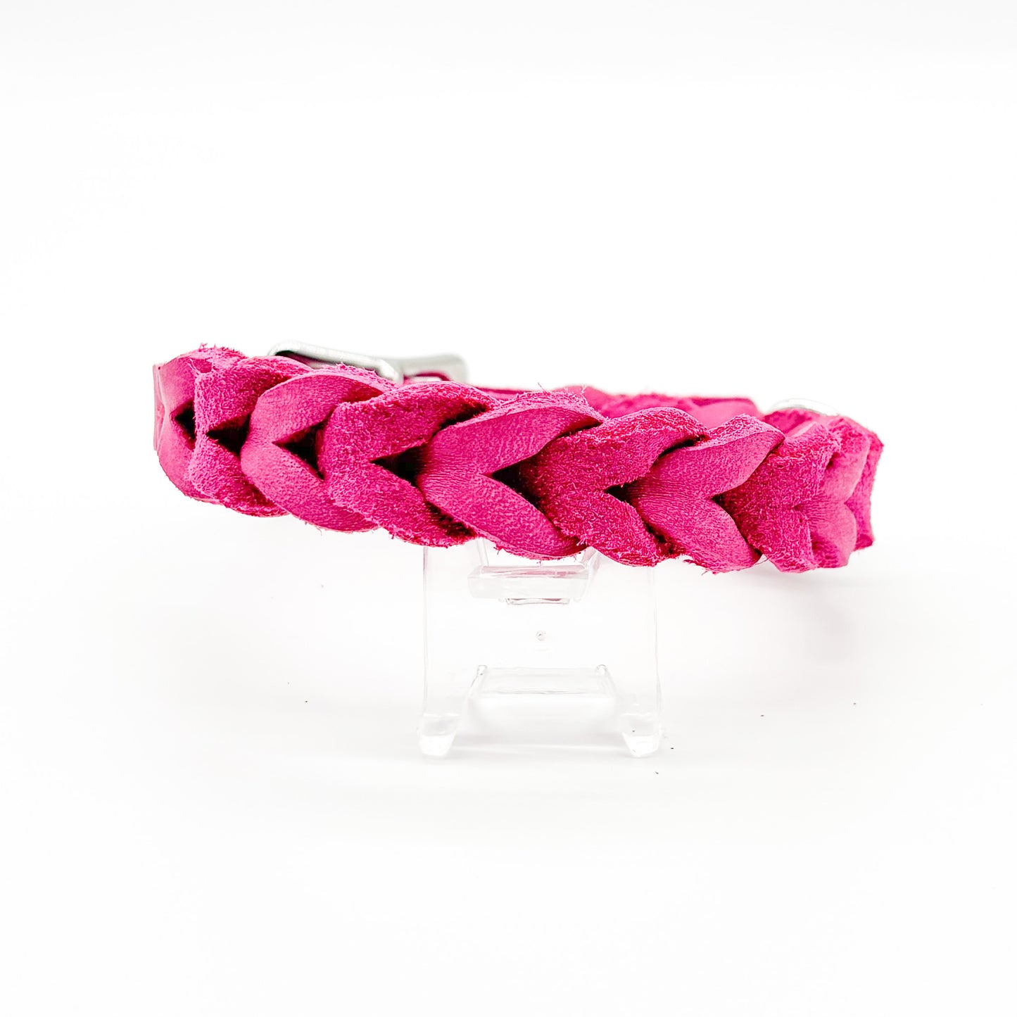 Fettlederhalsband geflochten Pink
