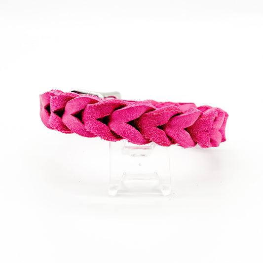 Fettlederhalsband geflochten Pink