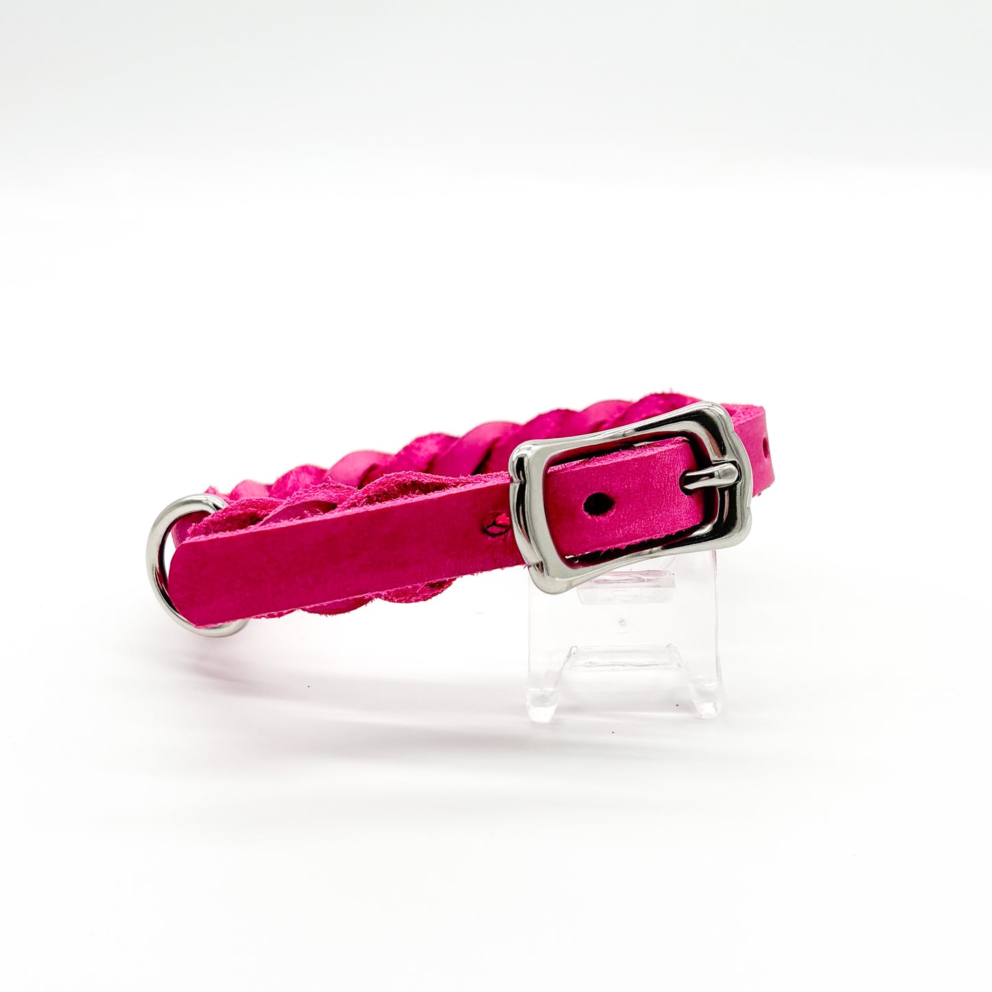 Fettlederhalsband geflochten Pink