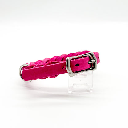 Fettlederhalsband geflochten Pink