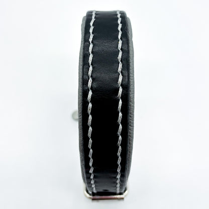 Leder-Halsband "basic" Schwarz/Grau Größe S