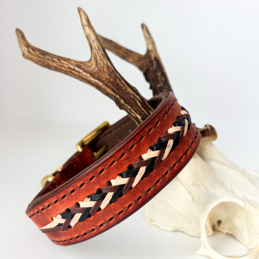 Lederhalsband mit Aufflechtung Brauntöne
