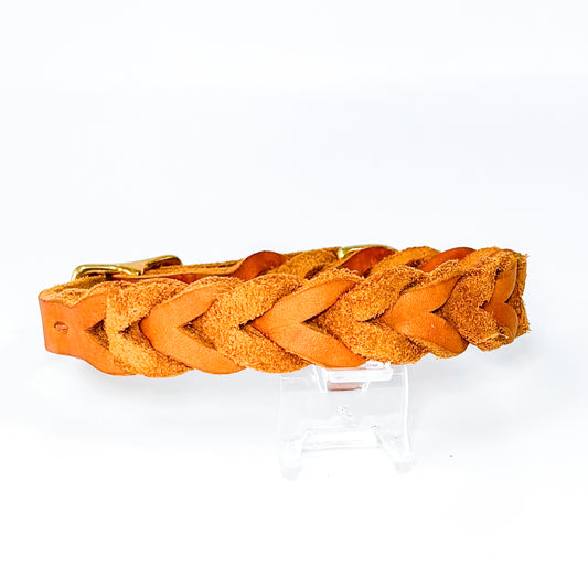 Fettlederhalsband geflochten Cognac
