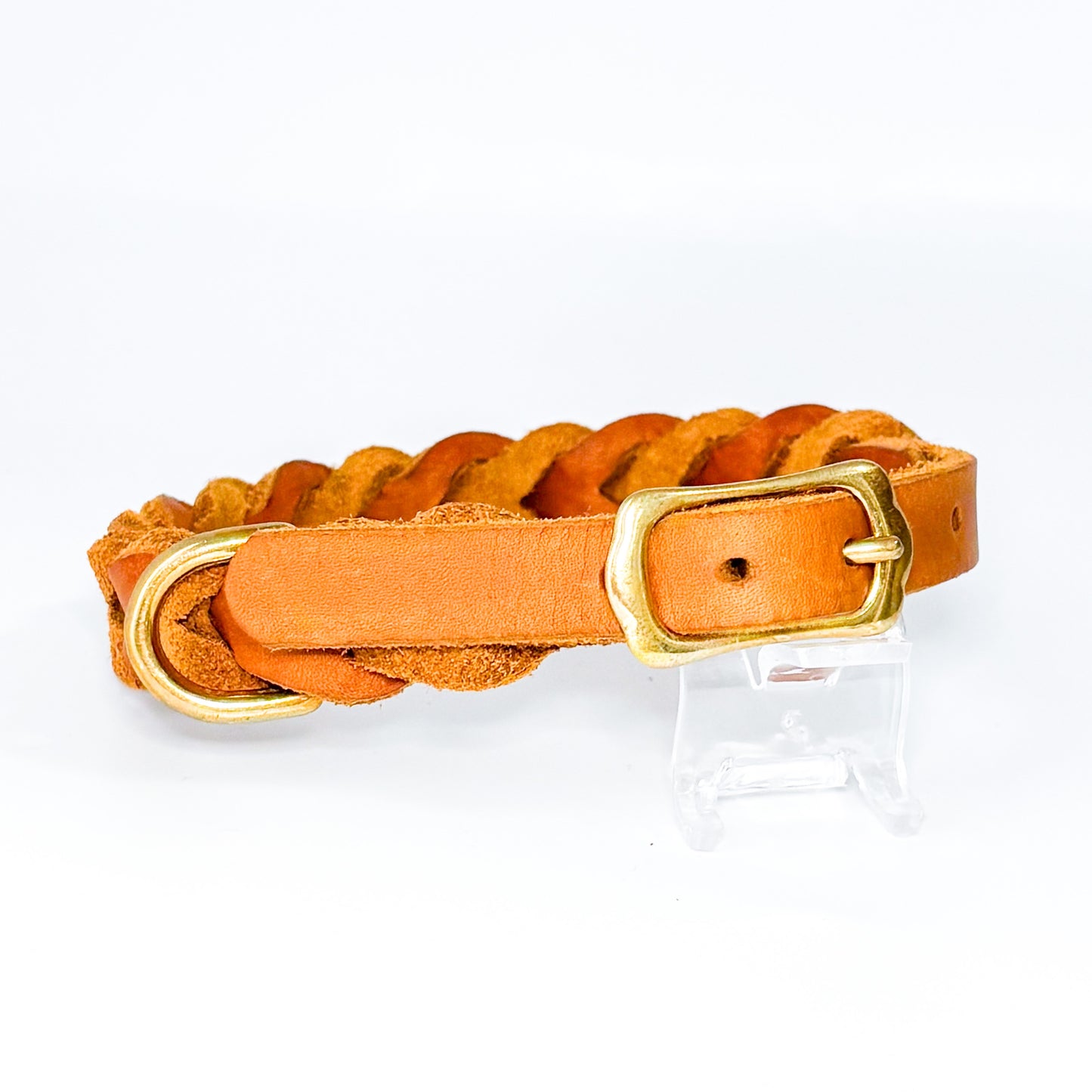 Fettlederhalsband geflochten Cognac