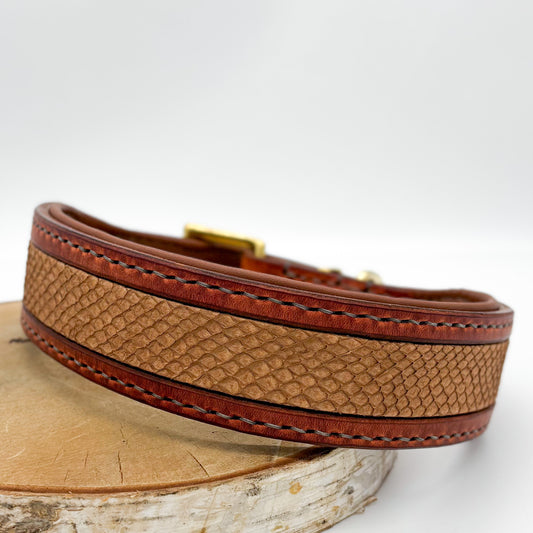 Leder-Halsband mit Fischleder-Inlay „Cognac“