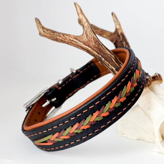 Lederhalsband mit Aufflechtung Naturtöne